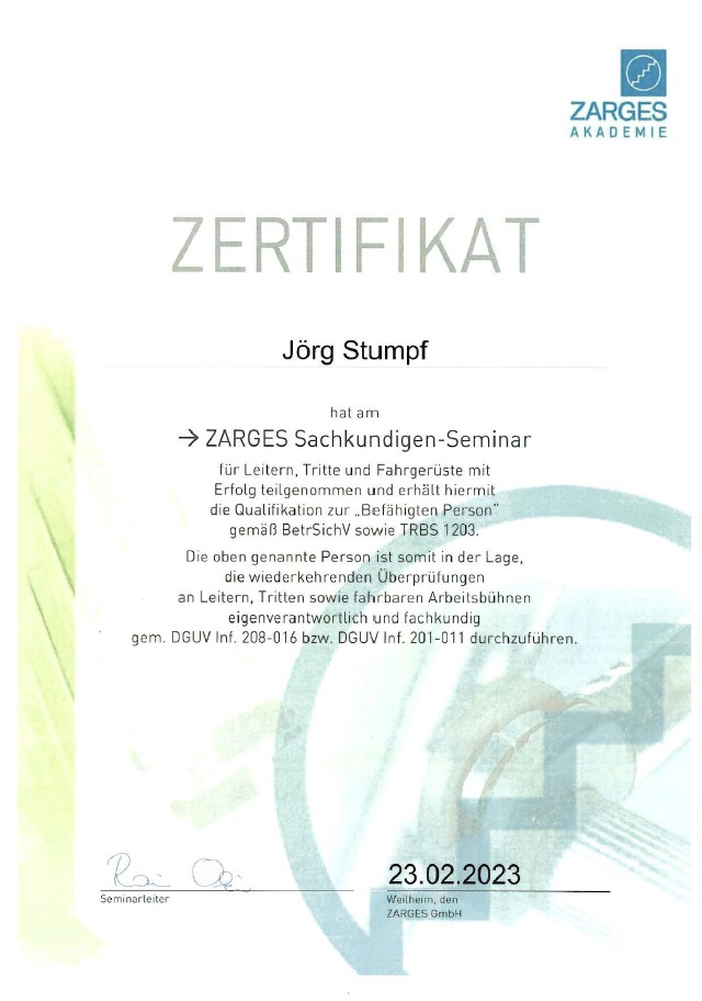 Urkunde Seminarteilnahme