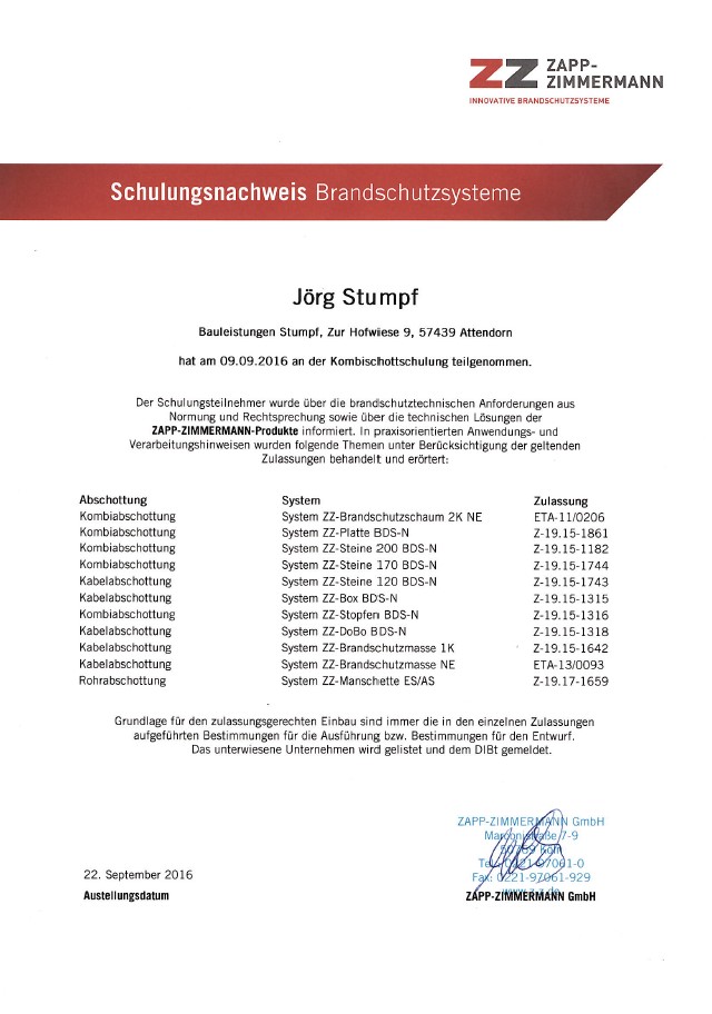 Zertifikat Baulicher Brandschutz