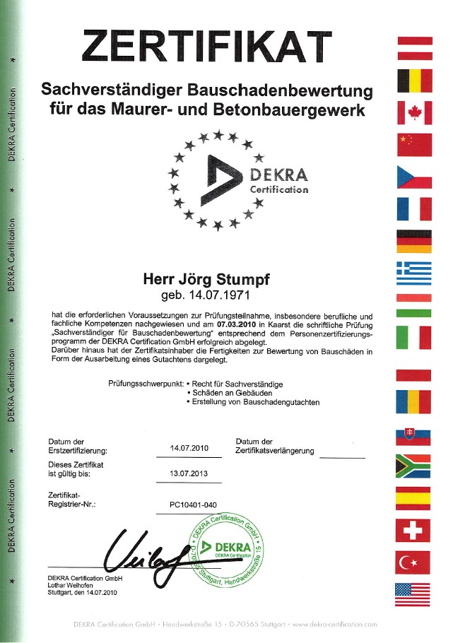Zertifikat Bausachverständiger