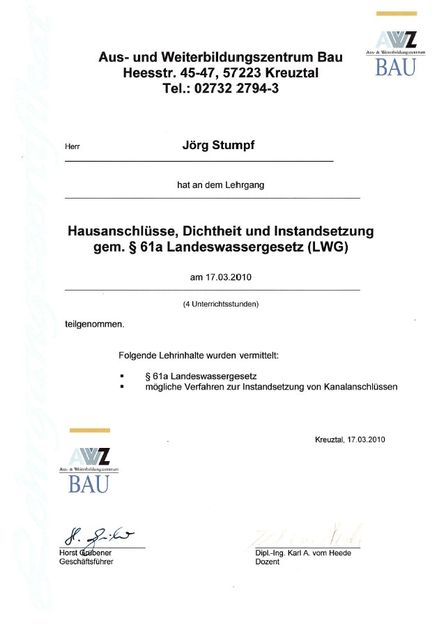 Zertifikat Bauwerksabdichtung