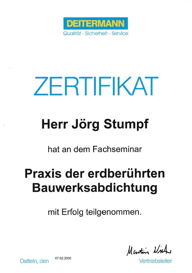 Zertifikat Bauwerksabdichtung