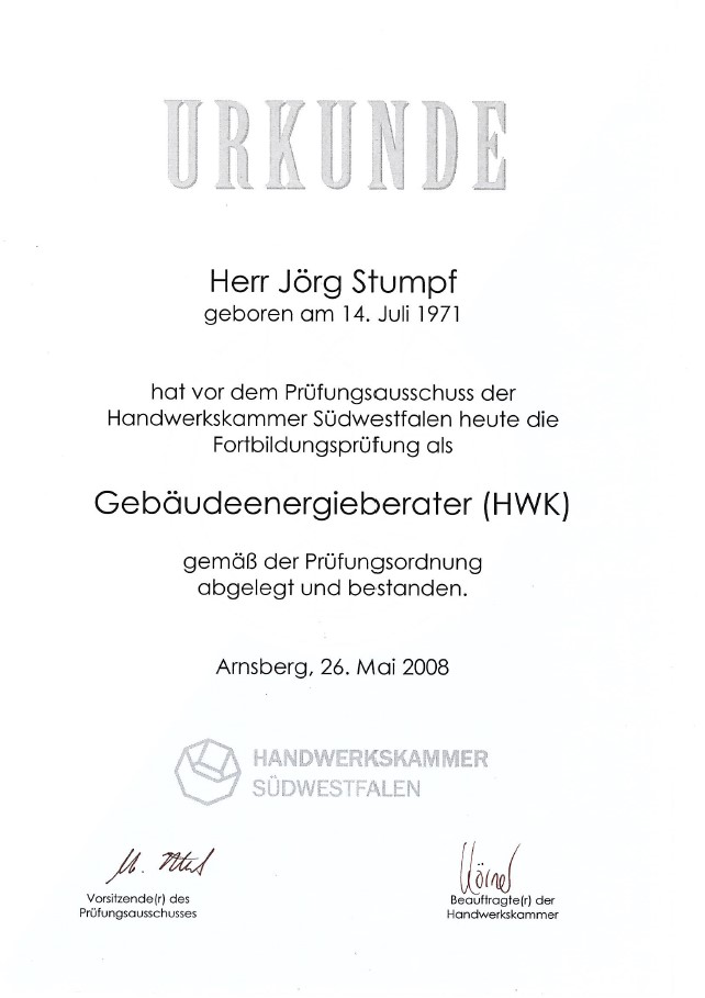 Zertifikat Energieberatung / Bauwerksdiagnose