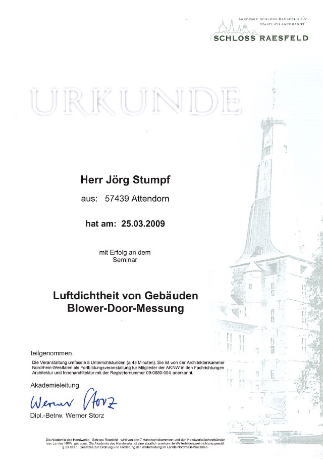 Zertifikat Energieberatung / Bauwerksdiagnose