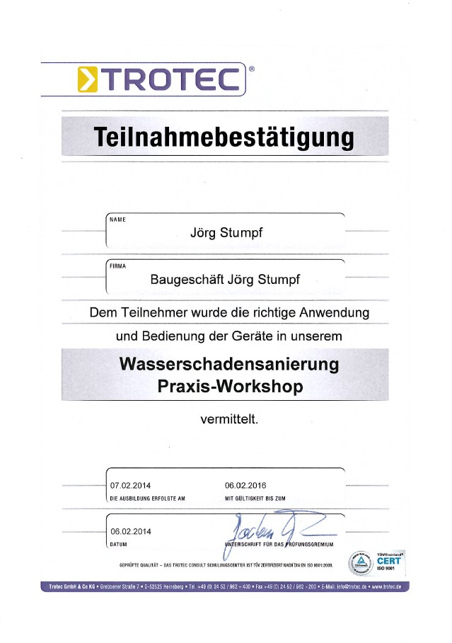 Zertifikat Energieberatung / Bauwerksdiagnose