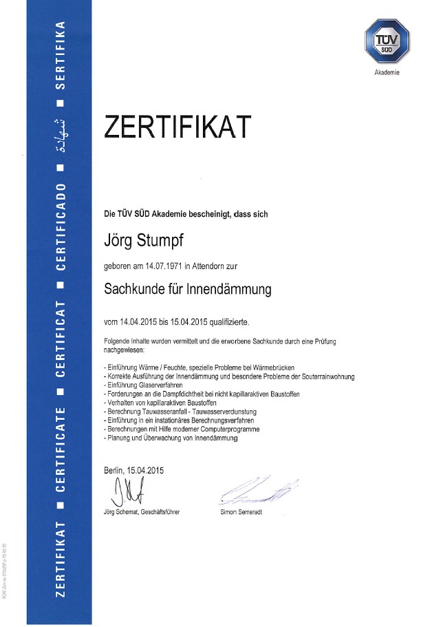 Zertifikat Schimmelpilzsanierung