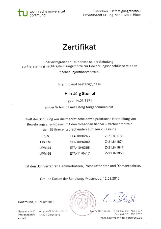 Zertifikat Stahlbetonbau