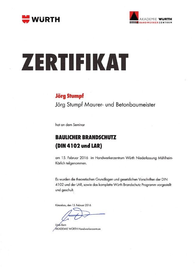 Zertifikat Baulicher Brandschutz