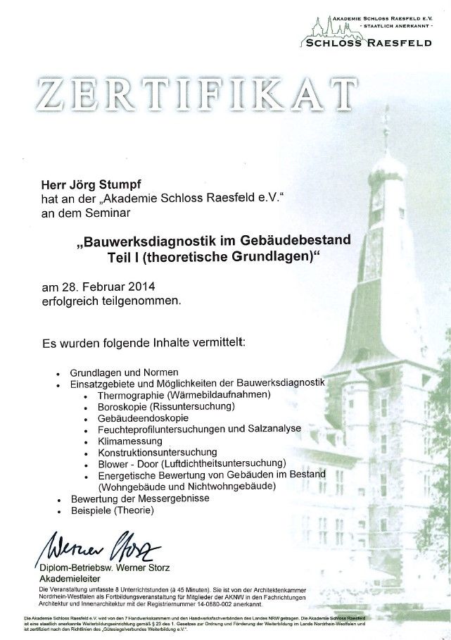 Zertifikat Energieberatung / Bauwerksdiagnose