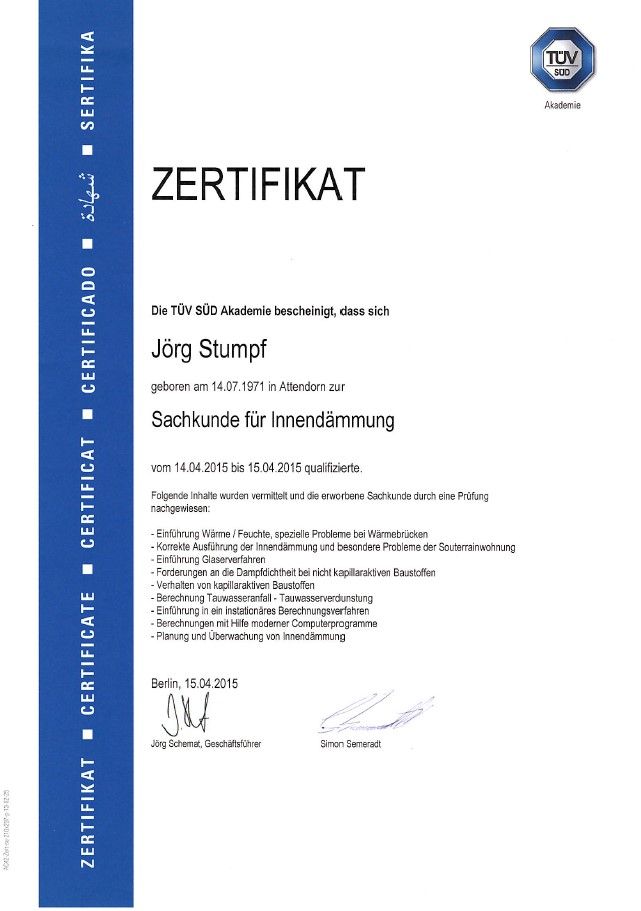 Zertifikat Schimmelpilzsanierung