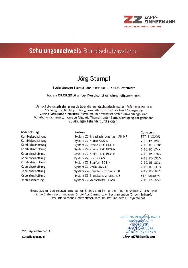 Zertifikat Baulicher Brandschutz