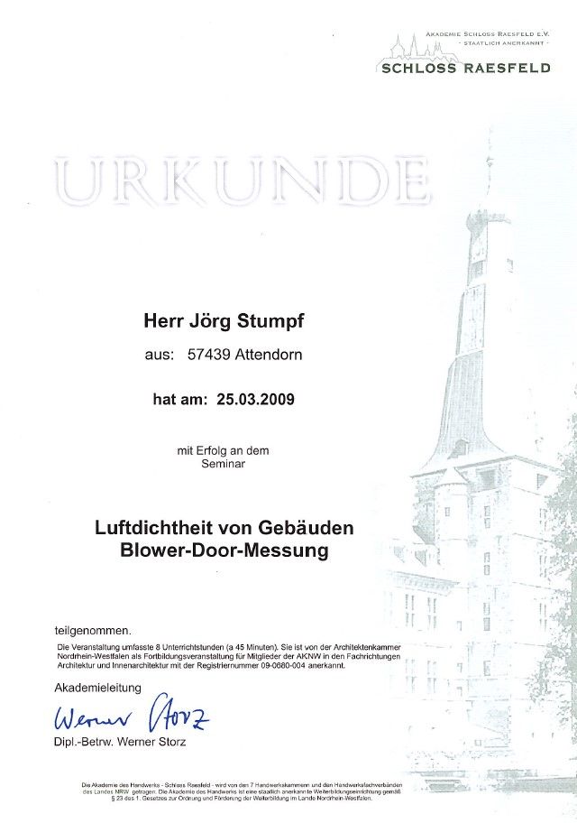 Zertifikat Energieberatung / Bauwerksdiagnose