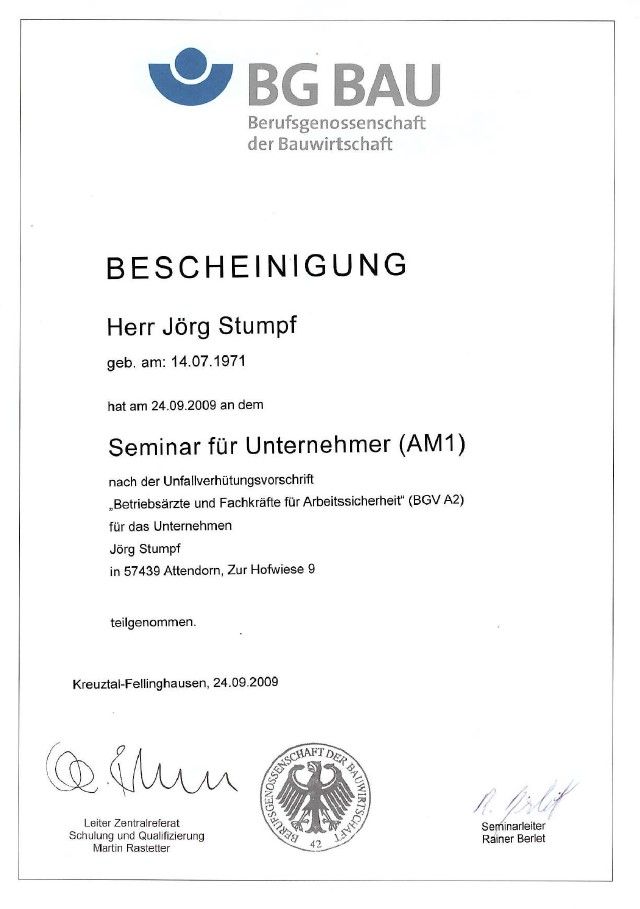 Urkunde Seminarteilnahme