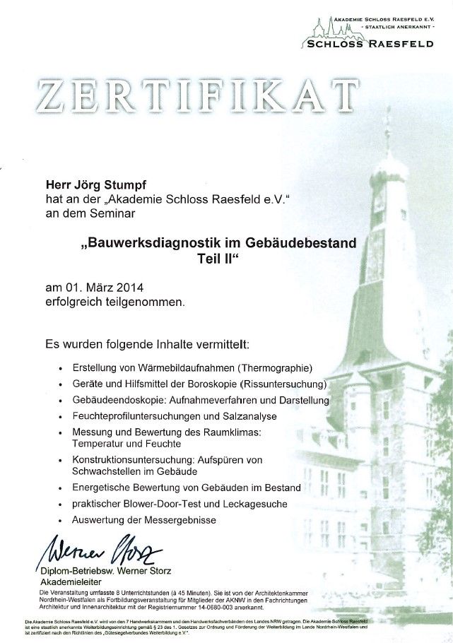 Zertifikat Energieberatung / Bauwerksdiagnose