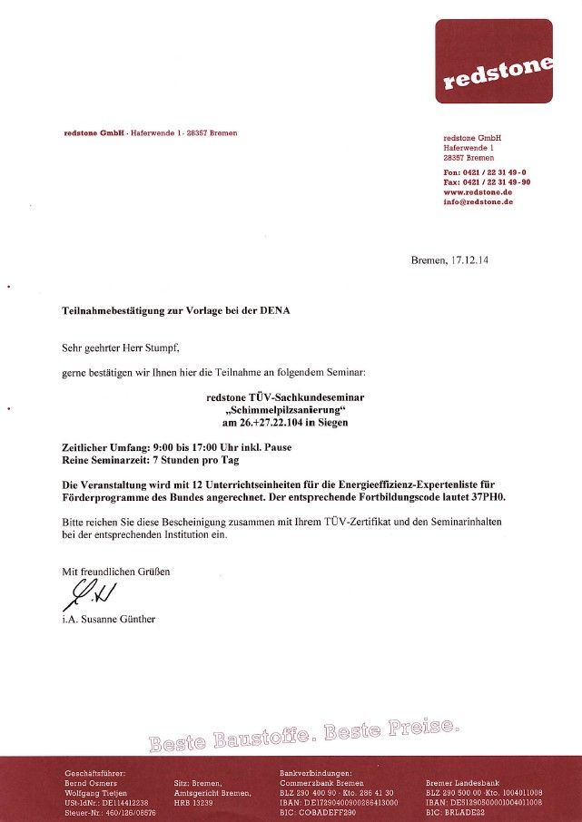 Zertifikat Schimmelpilzsanierung