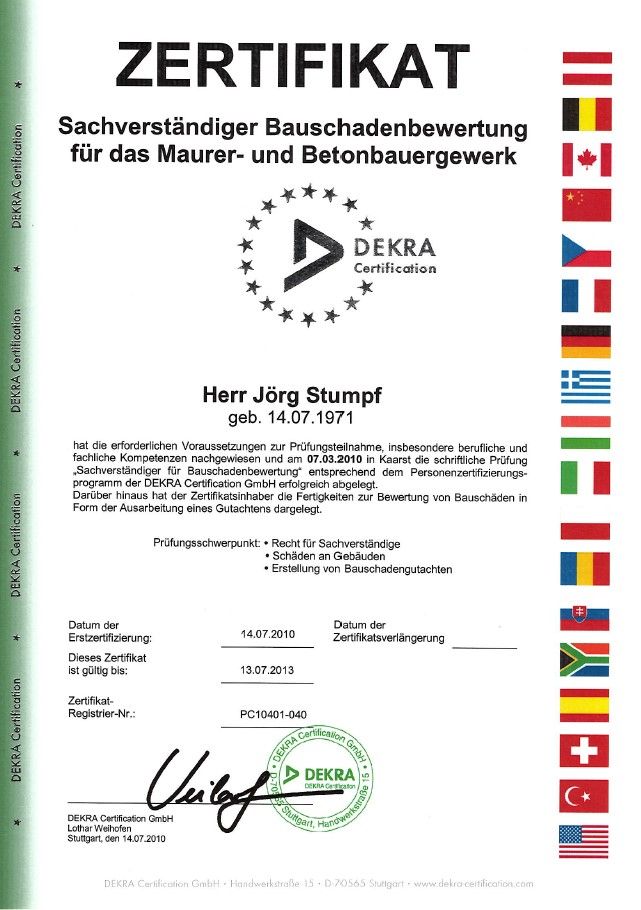 Zertifikat Bausachverständiger