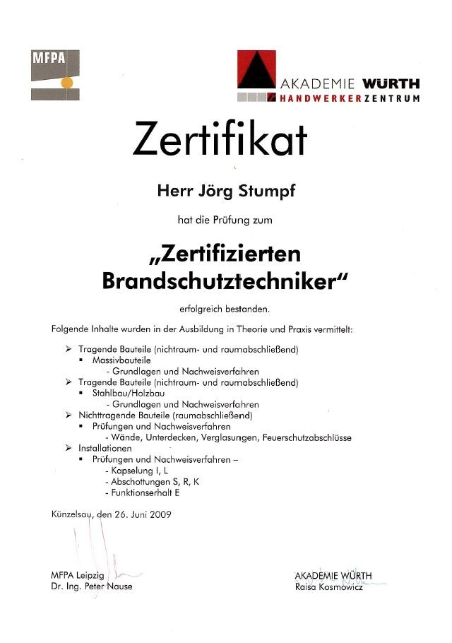 Zertifikat Baulicher Brandschutz