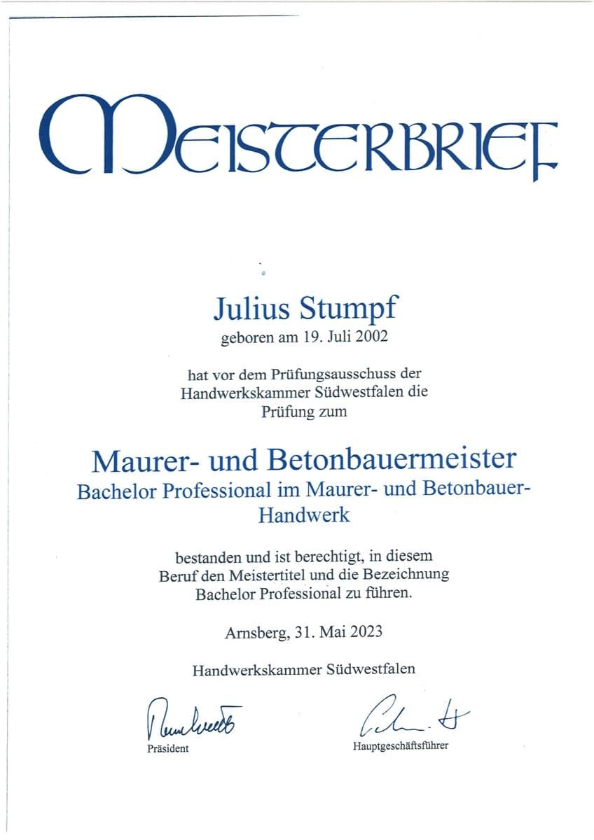 Meisterbrief Julisa Stumpf