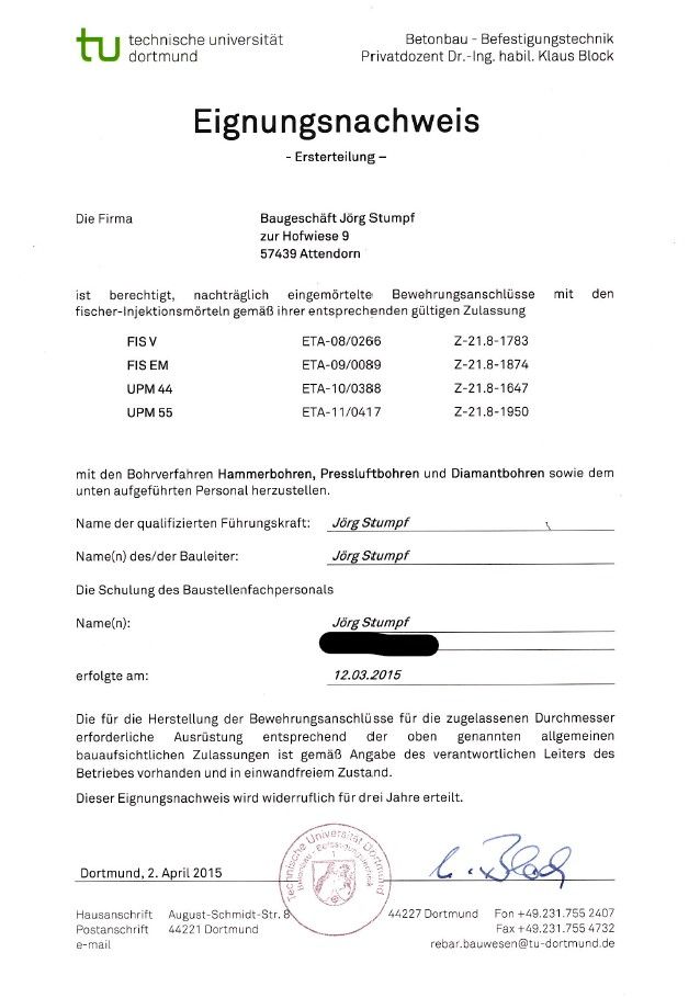 Zertifikat Stahlbetonbau