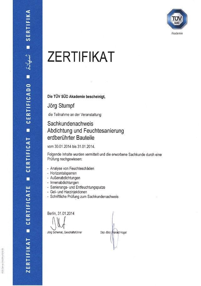 Zertifikat Bauwerksabdichtung