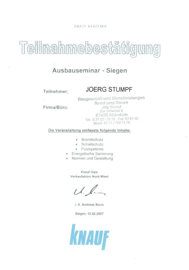 Zertifikat Trockenbau