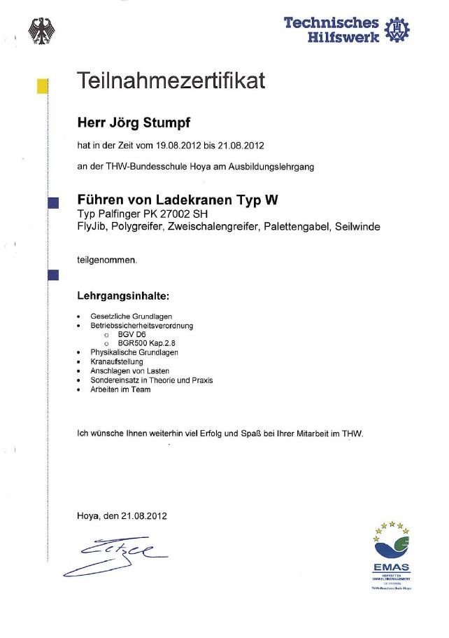 Urkunde Seminarteilnahme