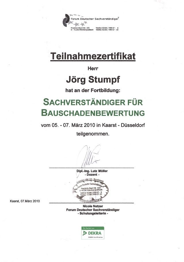 Zertifikat Bausachverständiger