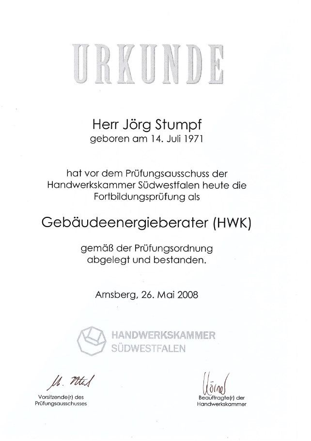 Zertifikat Energieberatung / Bauwerksdiagnose