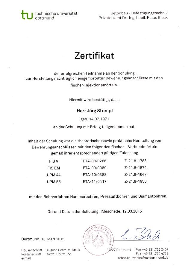 Zertifikat Stahlbetonbau