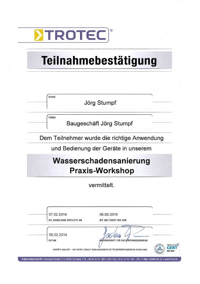 Zertifikat Energieberatung / Bauwerksdiagnose